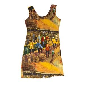 Jams World Village Print Rayon Shift Dress Yellow Multicolor Small tank global